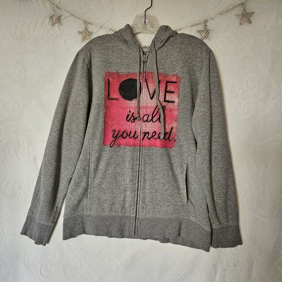 Life Is Good Womens Large Full Fleece Hooded Jacket Love Is All You Need Relaxed - Picture 1 of 11